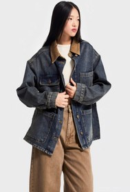 Resim Kadın T.Kot Rengi 2w5-8 Oversize Önü Düğmeli Yaka Detaylı Tasarım Denim Ceket - T.Kot / 34 