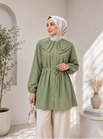 Resim naitre Poplin Büyük Yaka İpli Bel Detaylı Tesettür Tunik Oversize 