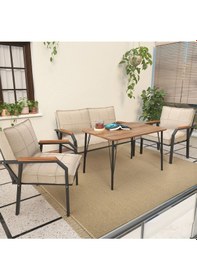 Resim Mygusi Hayal Balkon, Bahçe, Cafe, Teras - Metal Kanepe Koltuk Takımı - 2+1+1 Masali Krem 