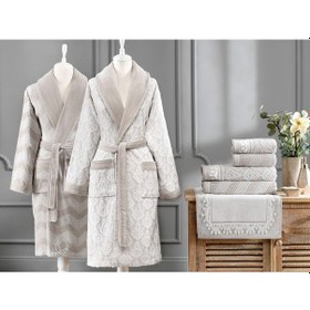 Resim Özdilek Pamuklu 7 Parça Aile Bornoz Seti-tappeto Krem Krem Krem 