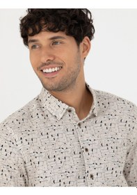 Resim Pierre Cardin Erkek Bej Desenli Gömlek 50276009-vr011 Bej 