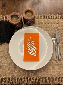 Resim Gümüş Yaldızlı Turuncu Yaprak Desenli Peçete 16 Adet 