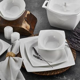 Resim Aryıldız Bone Square Porselen 60 Parça 12 Kişilik Yemek Takımı 