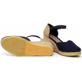 Resim Dolgu Topuk Keten Ön Düz Arka Hasır Sandalet Lacivert Lacivert 1310 