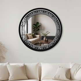 Resim Sembol Kenar Cam Tablo Yuvarlak Ayna - Siyah / 60 cm 