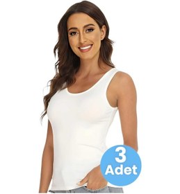 Resim Tezzgelsin Kadın Kalın Askılı Pamuklu Atlet 3'lü Set Beyaz 