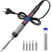 Resim ILIBILIB 90W LCD Sıcaklık Kontrollü Lehimleme Demiri Otomatik Uyku Modu ile, 18g Lehim Tel, 5 Yedek Uç, 500°C Maksimum Sıcaklık, Tamir ve Elektronik Çalışmalar için İdeal, Elektronik Tamir Kiti | Dijital Sıcaklık Kontrolü | Kaymaz Tutma Sapı, Lehimleme İstasyonu 