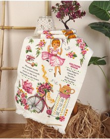 Resim Saçaklı Mutfak Havlusu Modeli Baskılı Mutfak Havlusu 2'li Bisikletli Kız 