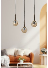 Resim Liza 3 Lü Gold-siyah Metal Gövde Bal Rengi Camlı Tasarım Lüx ... Gold 