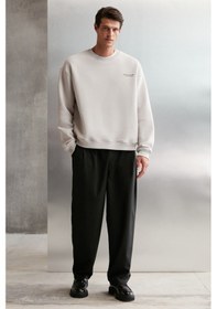 Resim Grimelange Bryan Erkek Yumuşacık Kumaşlı 3 Iplik Oversize Bol Kesim Yuvarlak Yakalı Baskılı Gri Sweatshirt 