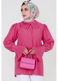 Resim Kolu Piliseli Gömlek -fuşya-3483-fuşya Fuşya 