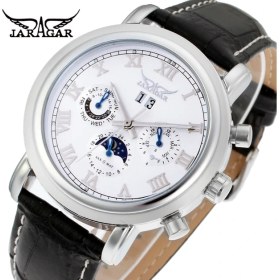 Resim Hanyang Beyaz Jaragar Alaşımlı Mekanik Saat Üç Gözlü Romen Rakamı Ölçekli Mekanik Saat Takvim Hafta Kemeri Kol Saati (Yurt Dışından) 