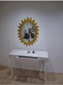Resim Dresuar Cnc Çökertme 90670 Model Güneş Gold Renk Ayna Lake Beyaz Tabla Kayn Aslan Ayak Beyaz - Gold 