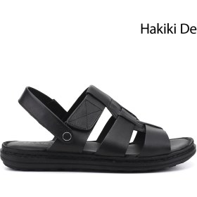 Resim Gönderi(r) Erkek Siyah Hakiki Deri Comfort Sandalet 