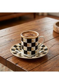 Resim Horse Siyah Beyaz Dama Dekor 6 Kişilik Porselen Kahve Fincan Takımı 90 Ml. Siyah - Beyaz 