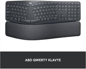 Resim Logitech K860 ERGO Gelişmiş Ergonomik Kablosuz Klavye, Bilek Desteği, Bluetooth ve USB Bağlantılı, Sessiz, Özelleştirilebilir Tuşlu, Konforlu Bölünmüş Türkçe Q Klavye, Siyah 