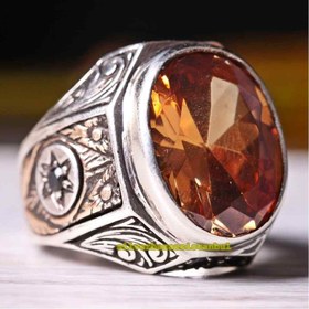 Resim Champagne Citrine Stone Heavy 925 Sterling Silver Mens Ring - US: 11 / 65 mm / Turk: 25 