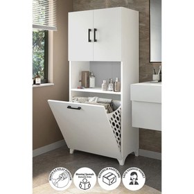 Resim Bofigo Damla Çamaşır Sepetli Çok Amaçlı Banyo Dolabı Beyaz 