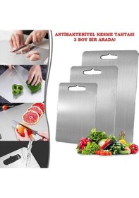 Resim 3 Adet Paslanmaz Çelik Kesme Tahtası Seti Gıda Temasına Uygun Antibakteriyel 3'lü Sağlıklı Metalik 