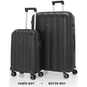 Resim Mçs Bavul Büyük Ve Kabin 2li Set Kırılmaz Silikon Valiz V305 Siyah 