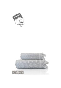 Resim 2'li Gri Jelena Havlu Seti %100 Pamuk - 1 Adet El Havlusu 50x90 Ve 1 Adet Banyo Havlusu 70x140 Gri 