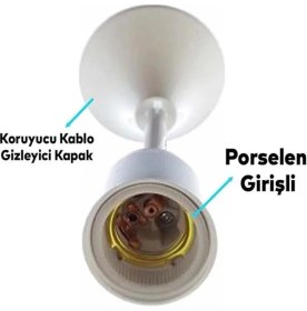 Resim AyrStore Muhafazalı Korumalı Asma Askı Porselen Askılı Tij Duy Takımı Tavan Lamba Tutucu Duyu Başlığı 