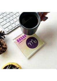 Resim Cam Bardak Altlığı Burçlar - Başak Burcu 4'lü Takım 10cm X Beyaz 