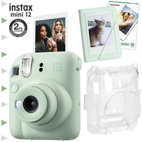 Resim Fujifilm Instax Mini 12 Fotoğraf Makinesi + 10'lu Film + Mini Albüm + Şeffaf Kılıf Seti Yeşil 