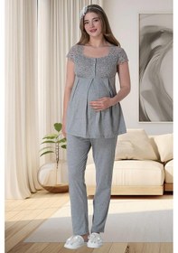 Resim Mecit Pijama Mecit 6003 Gri Sabahlıklı Lohusa Pijama Takımı 