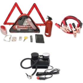 Resim Trafik Seti 3 Lü Set Trafik Seti+Plastik KOMPRESÖR+800 Amper Akü Takviye Kablosu 2.3 mt 