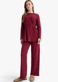 Resim DeFacto%100 Pamuk Wide Leg Geniş Paça Pantolon Bordo 