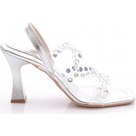 Resim Dgn 108 Kadın Arkadan Bağlamali Topuklu Abiye Ayakkabi Gümüş Kırık Rugan 