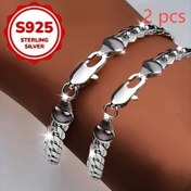 Resim 2 adet S925 Saf Gümüş Unisex Bükülmüş Bileklik, Hipoalerjenik, Basit Klasik Stil, Moda Günlük Aksesuar, Mükemmel Tatil Hediyesi 