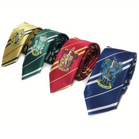 Resim 1 Adet Warner Harry Potter Kravat, Şık Üniseks Dört Ev Stili LOGO Rozeti Cosplay Noel Tatili JK Slytherin Gryffindor Kravatı 