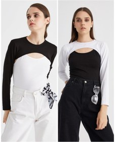 Resim mirach 2’li Paket Crop Boyunluklu Kolluk Set | Siyah Beyaz Uzun Kollu Tesettür Boyunluk Şık Tasarım 