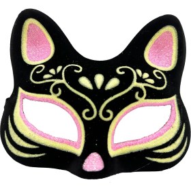 Resim Marsilyan Siyah Renk Süet Kaplama Üzeri Pembe Sarı Simli Kedi Maskesi 17x14 cm (K95) 