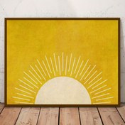 Resim Bohem Güneş Sanat Poster Seti: Sarı Gündoğumu ve Günbatımı Duvar Dekoru - Çerçevesiz, Minimalist, Modern, Retro, Yatay, İç Mekan Kullanımı, Tuval, İlkbahar ve Kış Mevsimleri, Mürekkep Sanatı Ortamı 