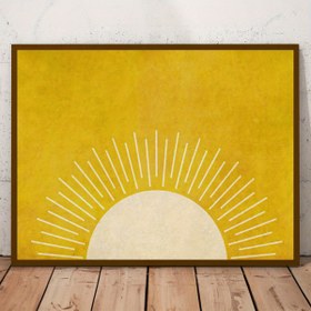 Resim Bohem Güneş Sanat Poster Seti: Sarı Gündoğumu ve Günbatımı Duvar Dekoru - Çerçevesiz, Minimalist, Modern, Retro, Yatay, İç Mekan Kullanımı, Tuval, İlkbahar ve Kış Mevsimleri, Mürekkep Sanatı Ortamı 