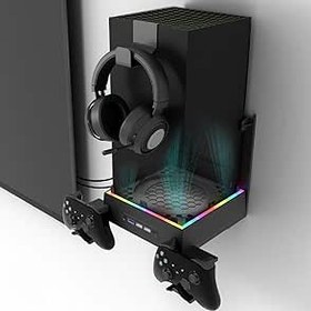 Resim JDGPOKOO Xbox Series X için Soğutma Fanlı Duvar Montajı, Xbox Series X için 4'ü 1 Arada Duvar Montaj Kiti, RGB Işık Şeridi ve Dokunmatik Anahtarlı 3 Hız Düşük Gürültülü Fan, 3 USB Bağlantı Noktası 