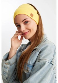 Resim Kadın Pamuklu Kaşkorse, Kaymaz, Terletmez, Ultra Hafif, Spor Saç Bandı Bandana - Tek Ebat / Sarı Sarı 
