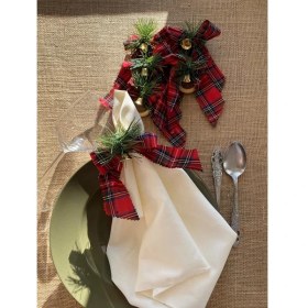 Resim White Alamode Ekose Desenli Peçete Yüzüğü 6'lı Set 