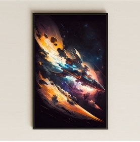 Resim Alev Kuyruklu Uzay Savaş Gemisi Temalı Pleksi Tablo - Epik Bilimkurgu Dekoru 