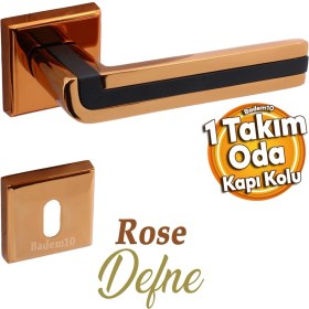 Resim Badem10 Defne Lüx Rose Gold Kare Rozetli Oda Kapısı Uyumlu Kapı Kolu Sağa ve Sola Uygun Kolları 1 Takım 