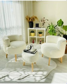 Resim Fahrettin Küçük Çay Seti Tekli Koltuk Berjer Ve Puf Takımı 3'lü Takım 60 x 68 CM Beyaz 