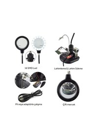 Resim Wellhise Acn-129 Masa Üstü Ledli Mini Büyüteç Havya Stand Pcb Tutucu 