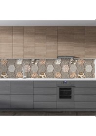 Resim Mutfak Tezgah Arası Folyo Fayans Kaplama Folyosu Altıgen Rustik D 