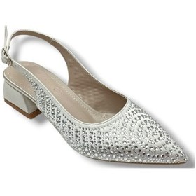 Resim Defne 795-26 Saten Güneş Taşlı Kare Topuk Arkası Açık Kadın Stiletto GÜMÜŞ 