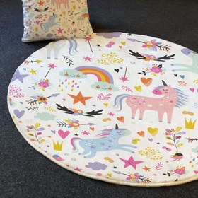 Resim HV267 Unicornlu Çocuk Oyun Halısı - Yumuşak, Kolay Temizlenebilir, 3 Kalite Seçeneği - 100x200 / Parlak Kadife Kumaş - Pamuk Dokuma Taban 