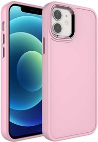 Resim Zore Apple ile uyumlu iPhone 11 Kılıf Metal Çerçeve ve Buton Tasarımlı Sert Zore Botox Kapak Pembe Açık 