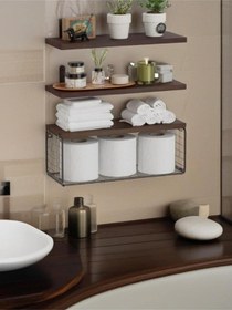 Resim Dekoratif Doğal Ahşap 3'lü Takım 140 X 15 X 4 Cm Gizli Aparatlı Raf Kahverengi 
